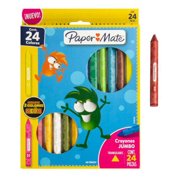 CAJA DE CRAYONES DE CERA  JUMBO TRIANGULAR 24 COL PAPER MATE